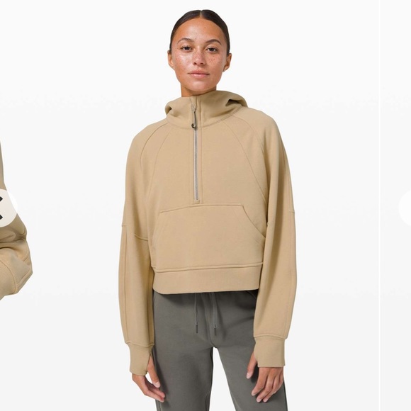 (XS/S) Lululemon Oversized 1/2 Zip Scuba Hoodie Trench Tan Extra Small Crop - Picture 14 of 15
